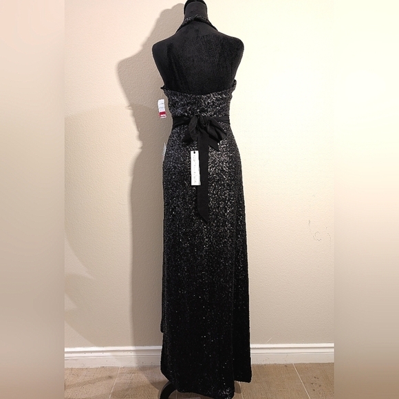 NWT $398 Dress the Population Giselle Sequin Wrap Gown Black - Picture 6 of 14